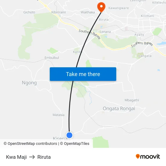 Kwa Maji to Riruta map
