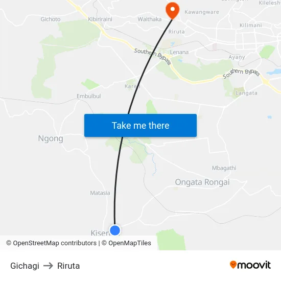 Gichagi to Riruta map