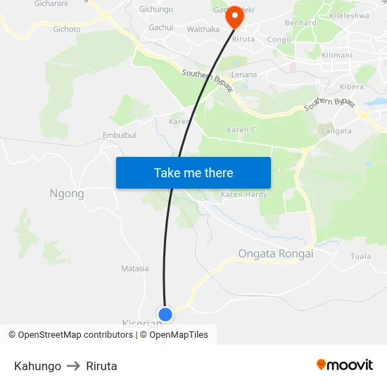 Kahungo to Riruta map