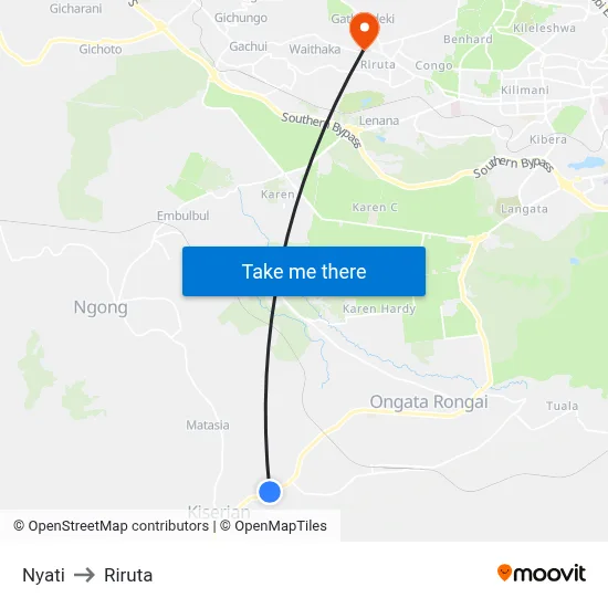 Nyati to Riruta map