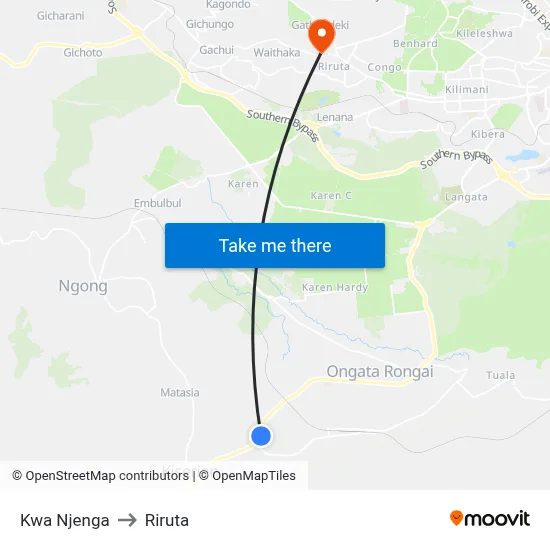 Kwa Njenga to Riruta map