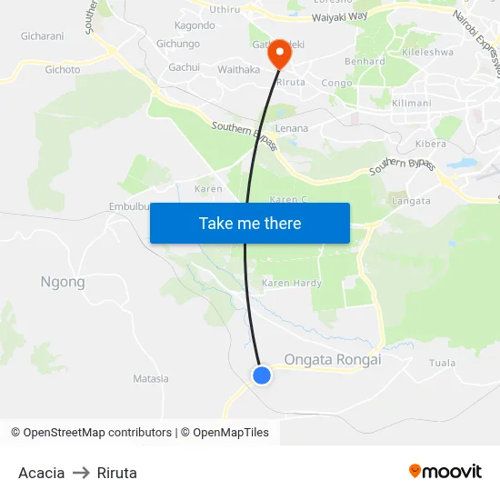 Acacia to Riruta map