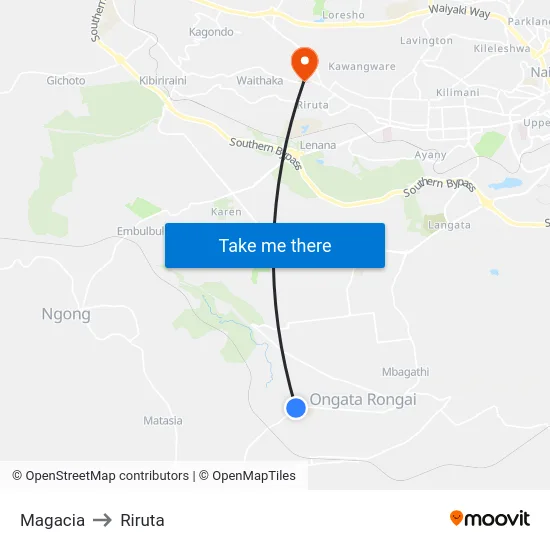 Magacia to Riruta map