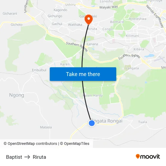 Baptist to Riruta map