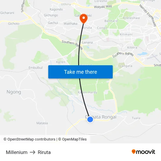Millenium to Riruta map