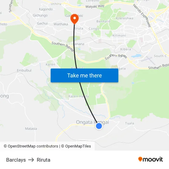 Barclays to Riruta map