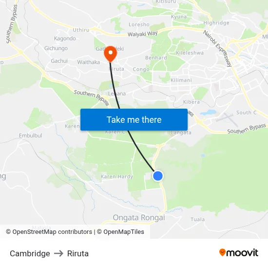 Cambridge to Riruta map
