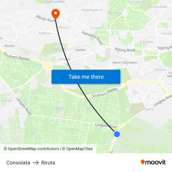 Consolata to Riruta map
