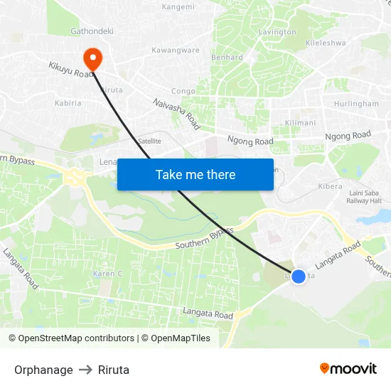 Orphanage to Riruta map