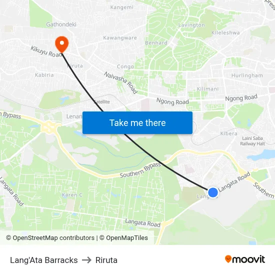 Lang'Ata Barracks to Riruta map