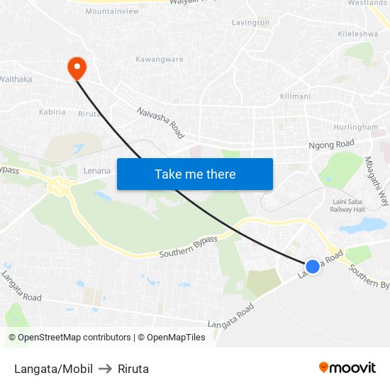 Langata/Mobil to Riruta map