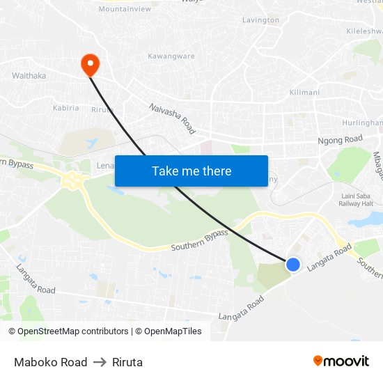 Maboko Road to Riruta map