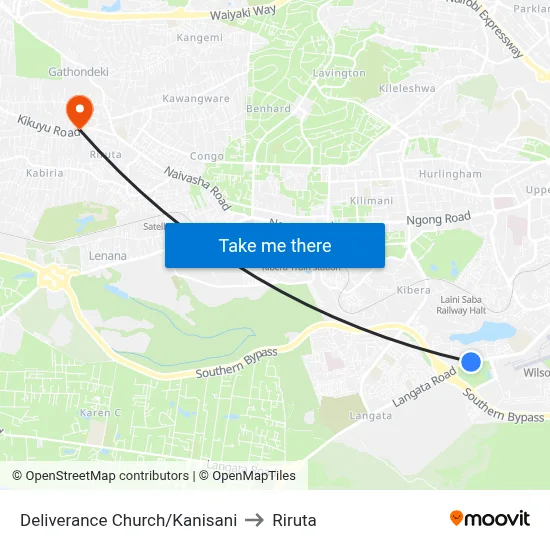 Deliverance Church/Kanisani to Riruta map