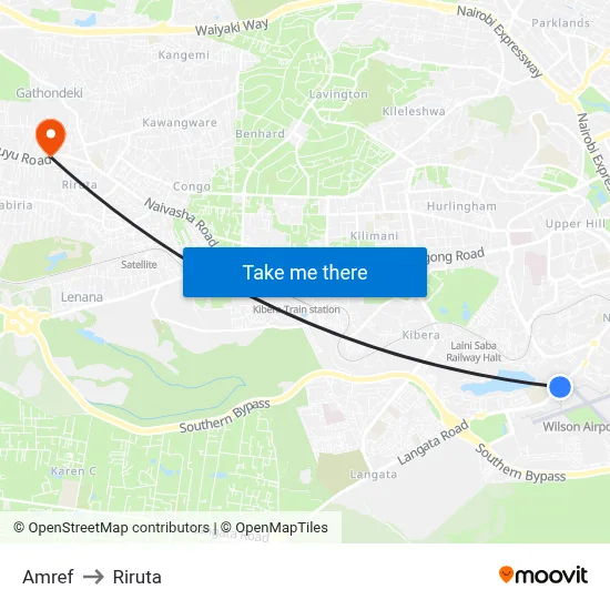 Amref to Riruta map