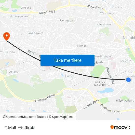 T-Mall to Riruta map