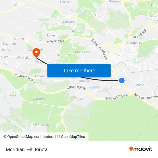 Meridian to Riruta map