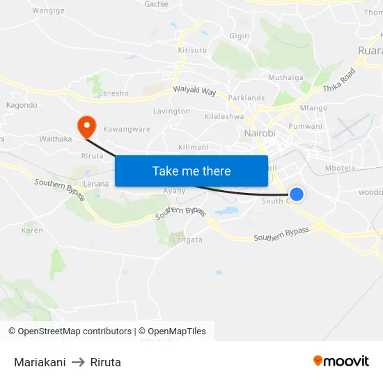 Mariakani to Riruta map