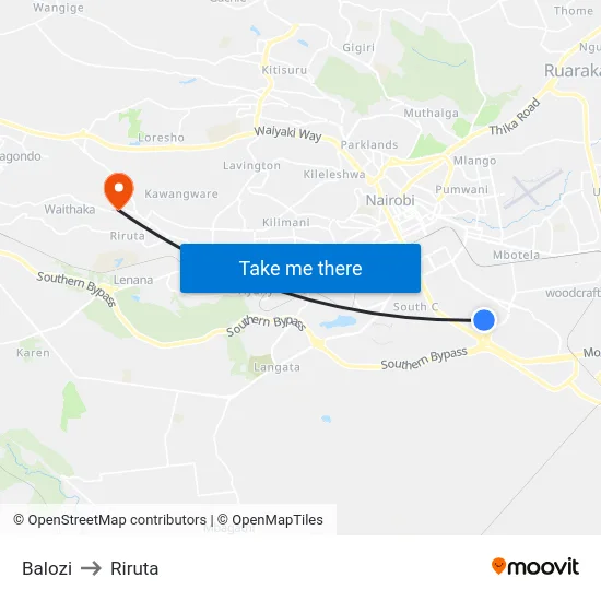 Balozi to Riruta map