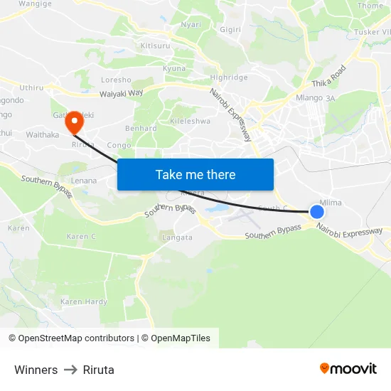 Winners to Riruta map