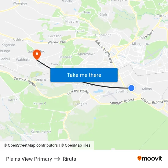 Plains View Primary to Riruta map
