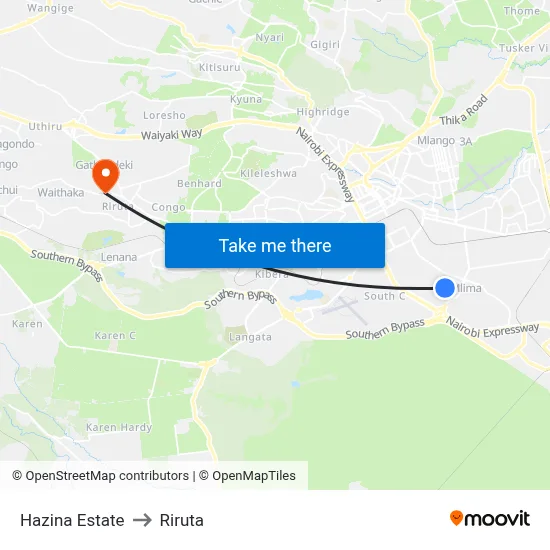 Hazina Estate to Riruta map