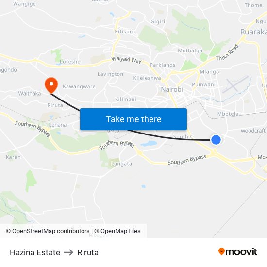 Hazina Estate to Riruta map