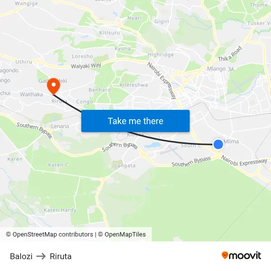 Balozi to Riruta map