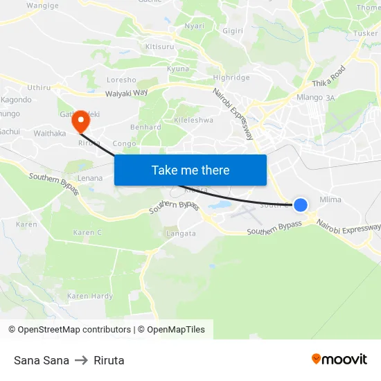 Sana Sana to Riruta map