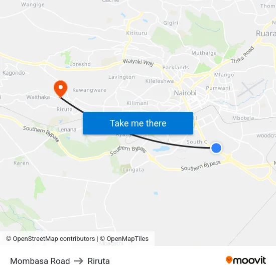 Mombasa Road to Riruta map