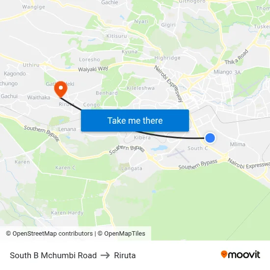 South B Mchumbi Road to Riruta map