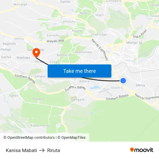 Kanisa Mabati to Riruta map