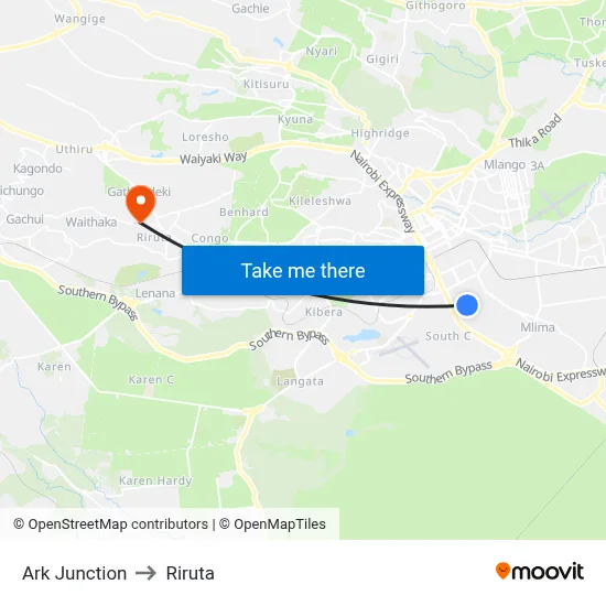 Ark Junction to Riruta map