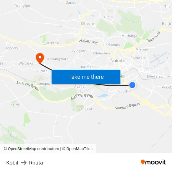 Kobil to Riruta map