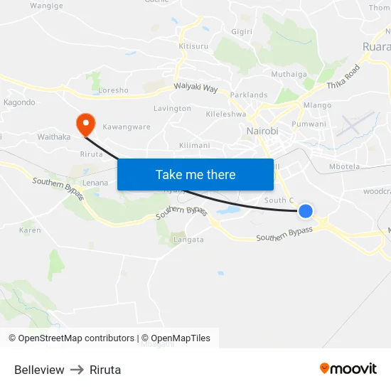 Belleview to Riruta map