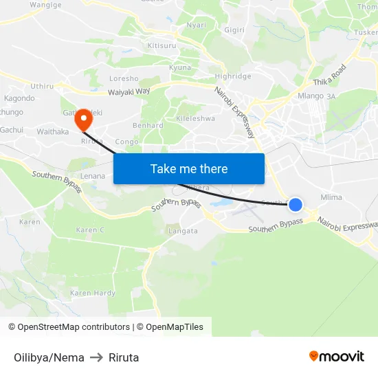 Oilibya/Nema to Riruta map