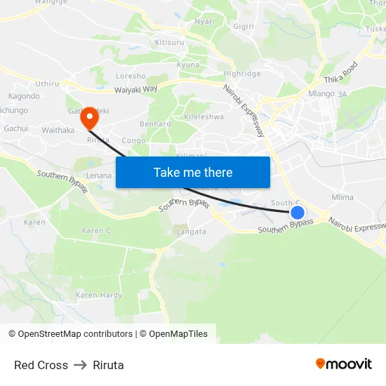 Red Cross to Riruta map