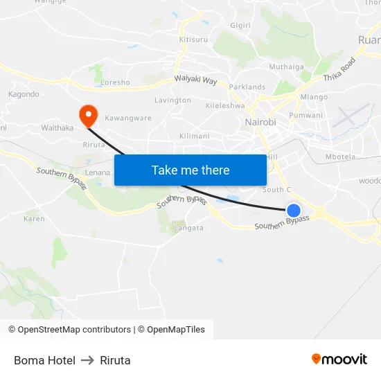 Boma Hotel to Riruta map