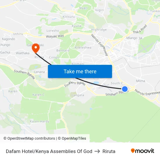 Dafam Hotel/Kenya Assemblies Of God to Riruta map