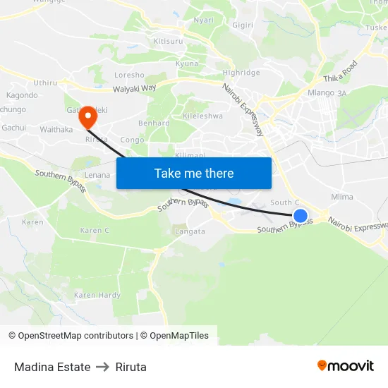 Madina Estate to Riruta map