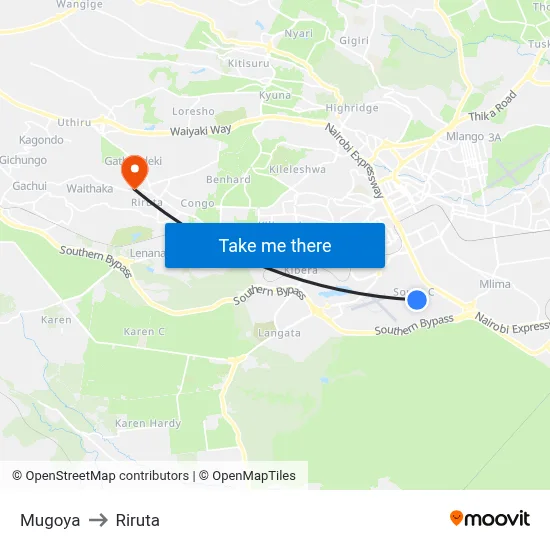 Mugoya to Riruta map