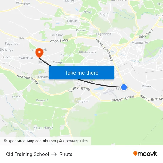 Cid Training School to Riruta map