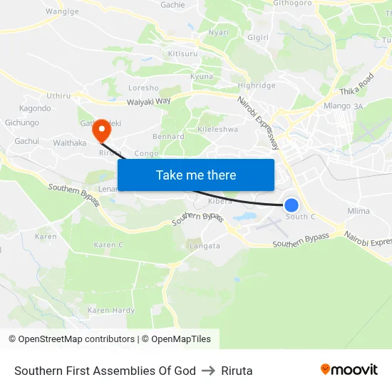 Southern First Assemblies Of God to Riruta map
