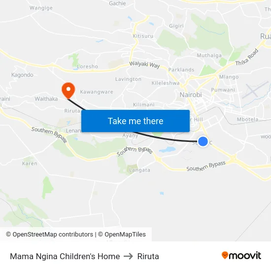 Mama Ngina Children's Home to Riruta map