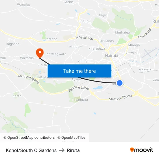 Kenol/South C Gardens to Riruta map