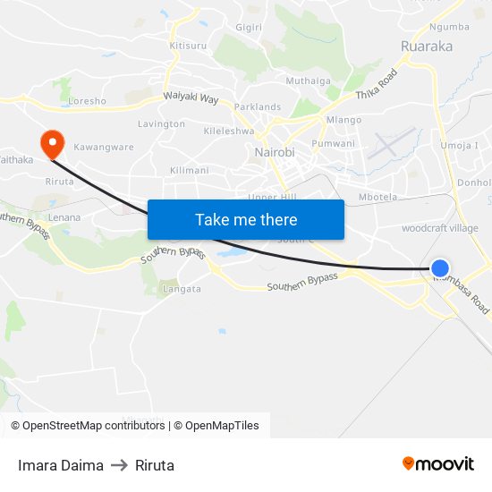 Imara Daima to Riruta map