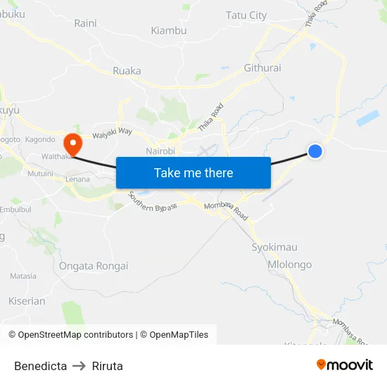 Benedicta to Riruta map