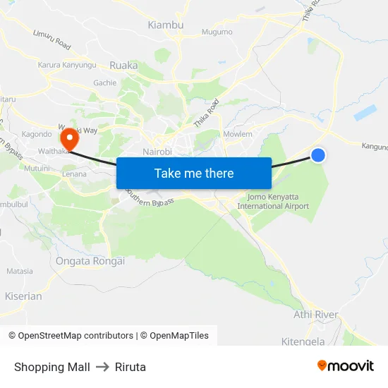 Shopping Mall to Riruta map
