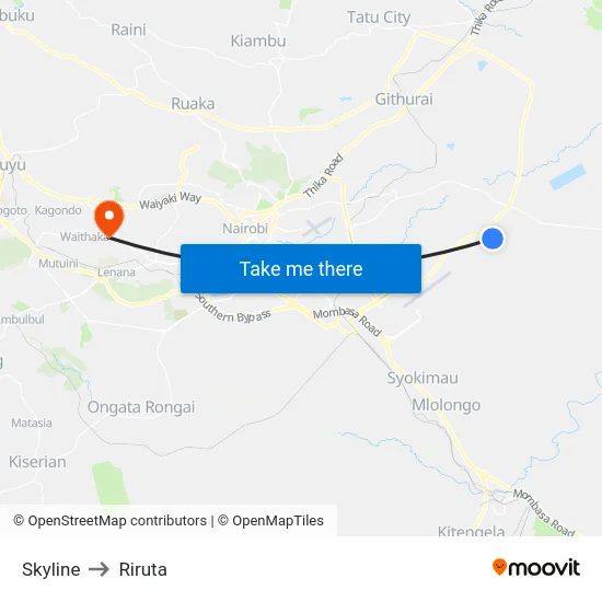 Skyline to Riruta map