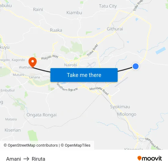 Amani to Riruta map