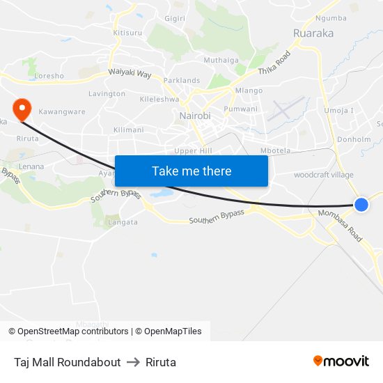 Taj Mall Roundabout to Riruta map